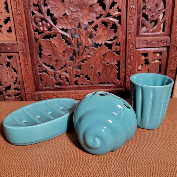 Vintage Vohann of California 3 Piece Teal Ceramic Bathroom set - Picture 1 of 12